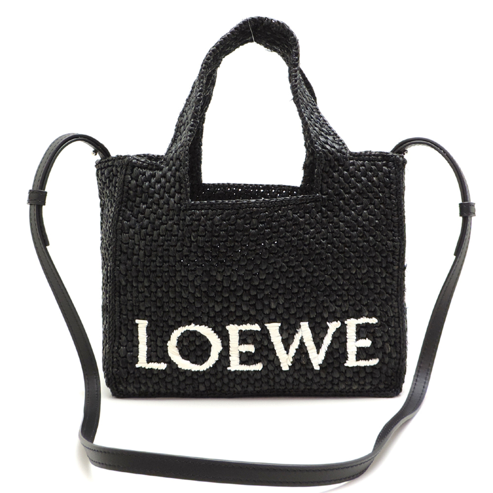 Loewe Font Tote Mini Women's Handbag ALF1V46X01 Raffia Black